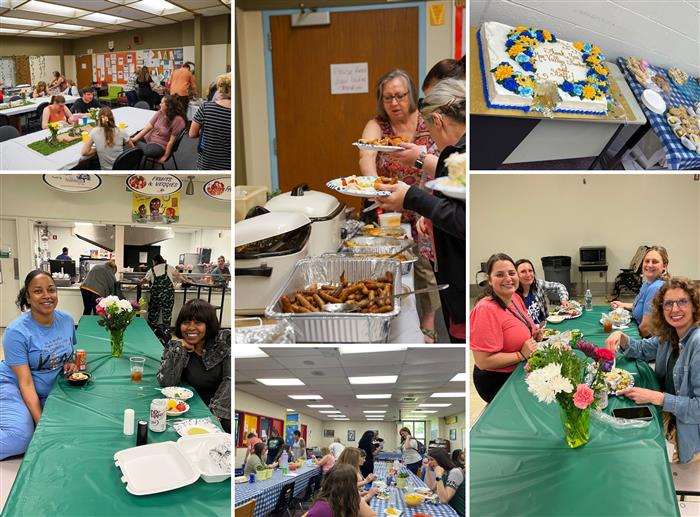 A collage of photos from our AIU-operated special education schools of luncheons provided to teachers this week (5/2/2024)
